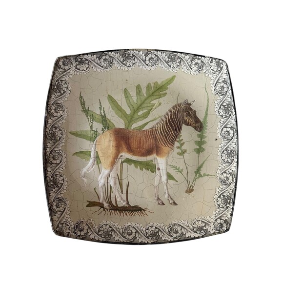 Vintage Pell Mell Palm Beach Zebra Decoupage Plate | Botanical Safari Decor - Picture 1 of 4